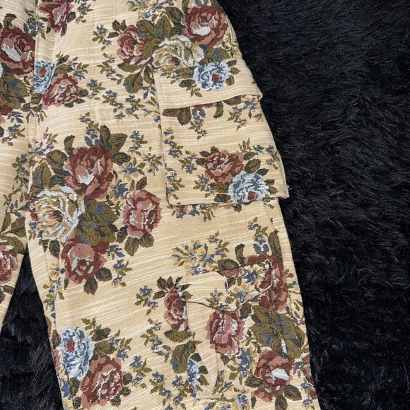Daisy Pants Womens Large Beige Cargo Floral Tapestry Multi Pocket Adjustable - Picture 3 of 14